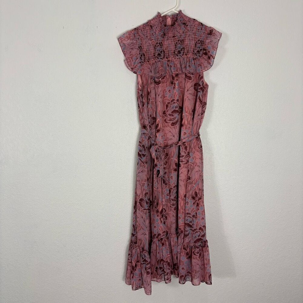 Likely Pink and Blue Patterned High Neckline Maxi Dress Size 12